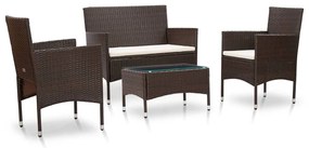 45811 vidaXL 4 pcs conjunto lounge jardim c/ almofadões vime PE castanho