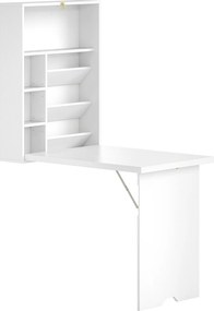 HOMCOM Secretária de parede dobrável, mesa mural dobrável com prateleiras para sala, sala de jantar, escritório, 93,8 x 60 x 147 cm, branco | Aosom Portugal