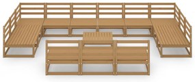 14 pcs conjunto lounge de jardim pinho maciço