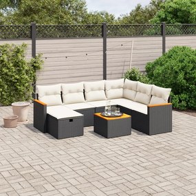 8 pcs conjunto sofás de jardim com almofadões vime PE preto