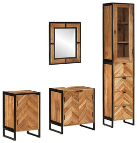 vidaXL 4 pcs conj. móveis p/ casa de banho ferro e acácia maciça