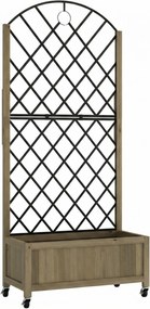 Outsunny Floreira de Madeira com Grade Metálica e Rodas para Plantas Trepadeiras Vaso Elevado 72x36x168 cm Carbonizado | Aosom Portugal