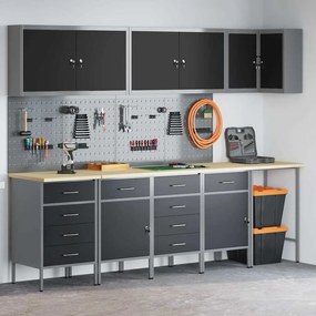 Conjunto de Armário e Painel de Ferramentas de 12 Peças vidaXL Preto MDF e Metal