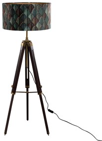 Vloerlamp messing met velours lampenkap blad dessin met gouden binnenkant 50/50/25 - Simplo Clássico / Antigo