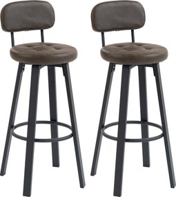 HOMCOM Conjunto de 2 Bancos de Bar Bancos Altos de Cozinha Giratórios Estofados em PU com Apoio para os Pés 35,5x43,5x98 cm Castanho Escuro | Aosom Portugal