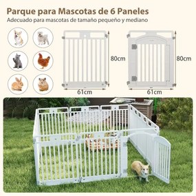 Parque para cães com 6 painéis de 81 cm com porta com fecho seguro e estacas para fixar no solo ideal para animais de estimação pequenos e médios bran