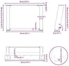 Pés para mesa de centro em formato de U, 2 peças, branco, 50x(30-31) c