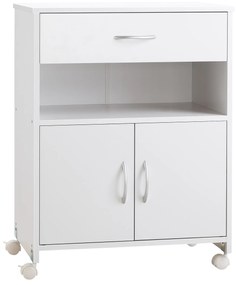 Armário para Impressora Móvel para Impressora com Rodas Gaveta 2 Portas e Compartimento Aberto para Sala de Estar Escritório Estúdio 60x39x80cm Branco