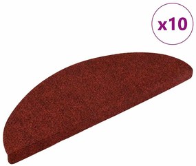 vidaXL Tapetes de escada autoadesivos 10 peças 56x17x3 cm vermelho bordô meia-lua
