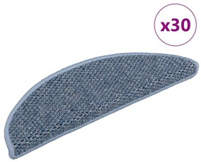 vidaXL Tapetes escada adesivos aspeto sisal 30 pcs 56x17x3 cm azul