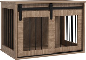 Gaiola para cães e animais de estimação 57 x 80 x 54 cm, para interior, com porta de correr, em metal com efeito de madeira castanho