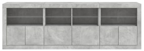 Aparador com luzes LED 202x37x67 cm cinzento cimento