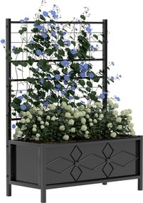 Floreira elevada para jardim com treliça, em aço galvanizado com padrão em losango, 90 x 40 x 120 cm, preta