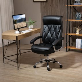 Vinsetto Cadeira de Escritório Ergonômica Cadeira de Escritório Giratória e Basculante com Altura Ajustável Encosto Alto e Apoio para a cabeça Acolchoado Pele Sintética 66x69x113-121cm Preto