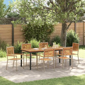 Conjunto de Jantar de 7 Peças vidaXL Jardim Bege Polyrattan Acácia