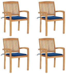 vidaXL Cadeiras de jardim empiháveis c/ almofadões 4 pcs teca maciça
