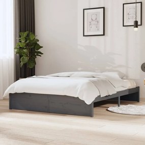 Estrutura de cama casal 135x190 cm madeira maciça cinzento