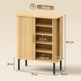 Sapateira 5 Níveis 15 Pares com Portas Deslizantes Prateleiras Ajustáveis 78x38x95,2 cm Cor Carvalho