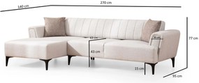 Sofá-cama de canto Hamlet – Ecru – 140x270 cm