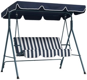 Outsunny Baloiço de Jardim de 3 Lugares com Almofada Toldo Ajustável e Estrutura de Metal 172x110x153cm Azul e Branco