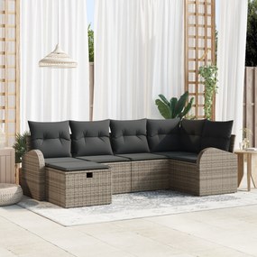 Conjunto de Sofá de Jardim de 6 Peças com Almofadas Cinza Polirattan