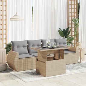 5 pcs conjunto de sofás p/ jardim com almofadões vime PE bege