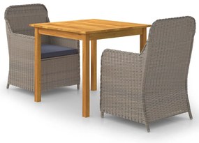 3 pcs conjunto de jantar para jardim castanho