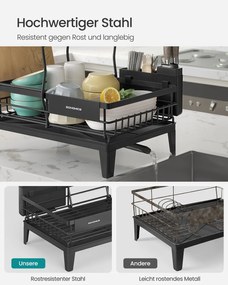 Escorredor de pratos com dois níveis 31 x 42 x 36,5 cm Preto