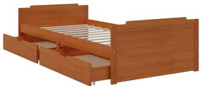 Estrutura cama c/ gavetas 90x200 cm pinho maciço castanho mel