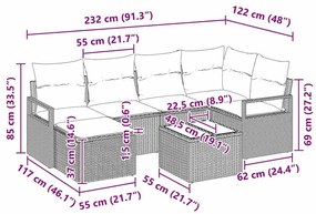 Conjunto de Sofá para Jardim com 7 Peças e Almofadas Beges em Rattan S