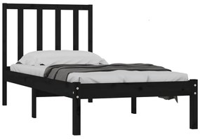 Estrutura de cama pequena solteiro 75x190 cm pinho maciço preto
