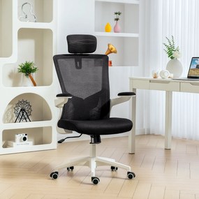 Cadeira de escritório ergonómica, cadeira de escritório, braços rebatíveis, apoio lombar, apoio para a cabeça, 60 x 63 x 120 cm, preta
