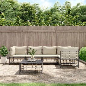 vidaXL 6 pcs conjunto lounge de jardim c/ almofadões vime PE antracite