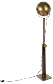 Candeeiro de pé industrial bronze com madeira ajustável - Haicha Industrial