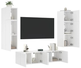 vidaXL 6pcs móveis de parede p/ TV c/ LEDs derivados de madeira branco