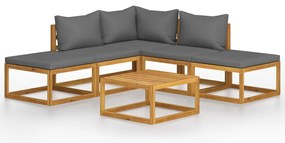 6 pcs conj. lounge jardim c/ almofadões madeira acácia maciça
