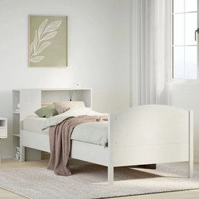 vidaXL Cama com estante sem colchão 90x200 cm pinho maciço branco
