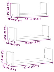 Prateleira de parede 3pcs derivados de madeira cinzento cimento