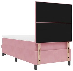 Cama Box Spring com Colchão e Banco Rosa 90x190 cm Veludo