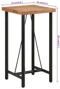 Mesa de bar 55x55x107 cm madeira de acácia maciça e ferro