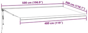 Toldo retrátil 5x3 m tecido e alumínio antracite e branco