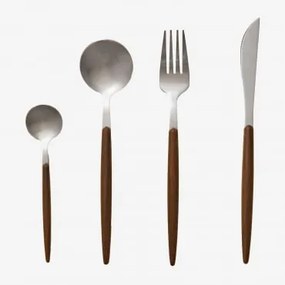 Conjunto De Talheres Em Aço Inoxidável Com Cabo Efeito Madeira De 16 Peças Monovar Cinza Cromado - Sklum