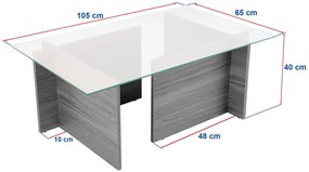Mesa de Centro "Vetrino" – Vidro Temperado Cinzento, 105x65x40 cm, Des