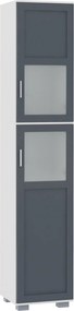 kleankin Armário Casa de Banho 2 Portas Vidro Temperado Prateleiras Ajustáveis Design Elegante 37x35x190 cm Branco Cinza | Aosom Portugal