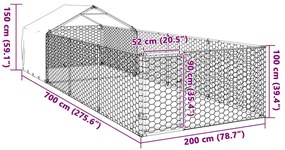 Canil exterior para cães com corredor 7x2x1,5 m aço galvanizado