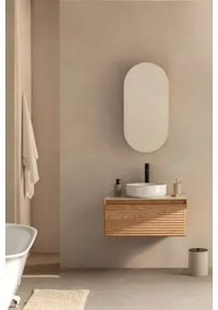 Conjunto De Móvel De Casa De Banho Em Madeira De Freixo Tedrik Castanho Fresno & Cimento Redondo Branco Ø40 Cm Zavion & Ovalado - Sklum