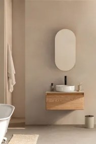 Conjunto De Móvel De Casa De Banho Suspenso 80x50 Cm Em Madeira De Freixo Tedrik Castanho Fresno & Cimento Redondo Branco Ø40 Cm Zavion & - Sklum