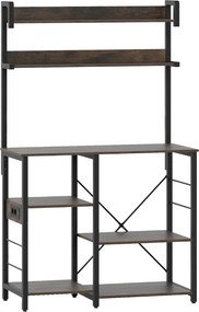 Armário Cozinha de 5 níveis com estação de carregamento, luzes LED RGB e controle remoto para cozinha 90 x 40,5 x 147 cm castanho