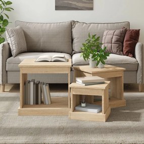 vidaXL Mesas de centro 3 pcs derivados de madeira carvalho sonoma