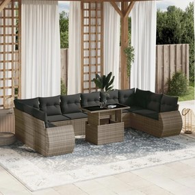 11 pcs conjunto sofás de jardim c/ almofadões vime PE cinzento